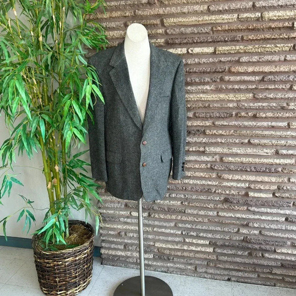 Bill Blass Vintage 100% Camel Hair Gray Brown Herringbone Tweed Blazer - Picture 7 of 8